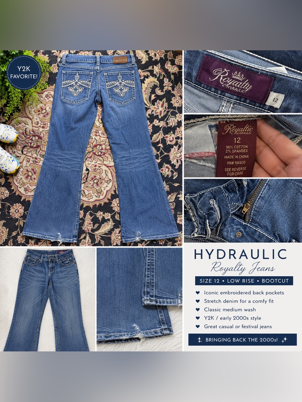 Hydraulic Royalty Medium Blue Bootcut Jeans with Embroidered Back Pockets